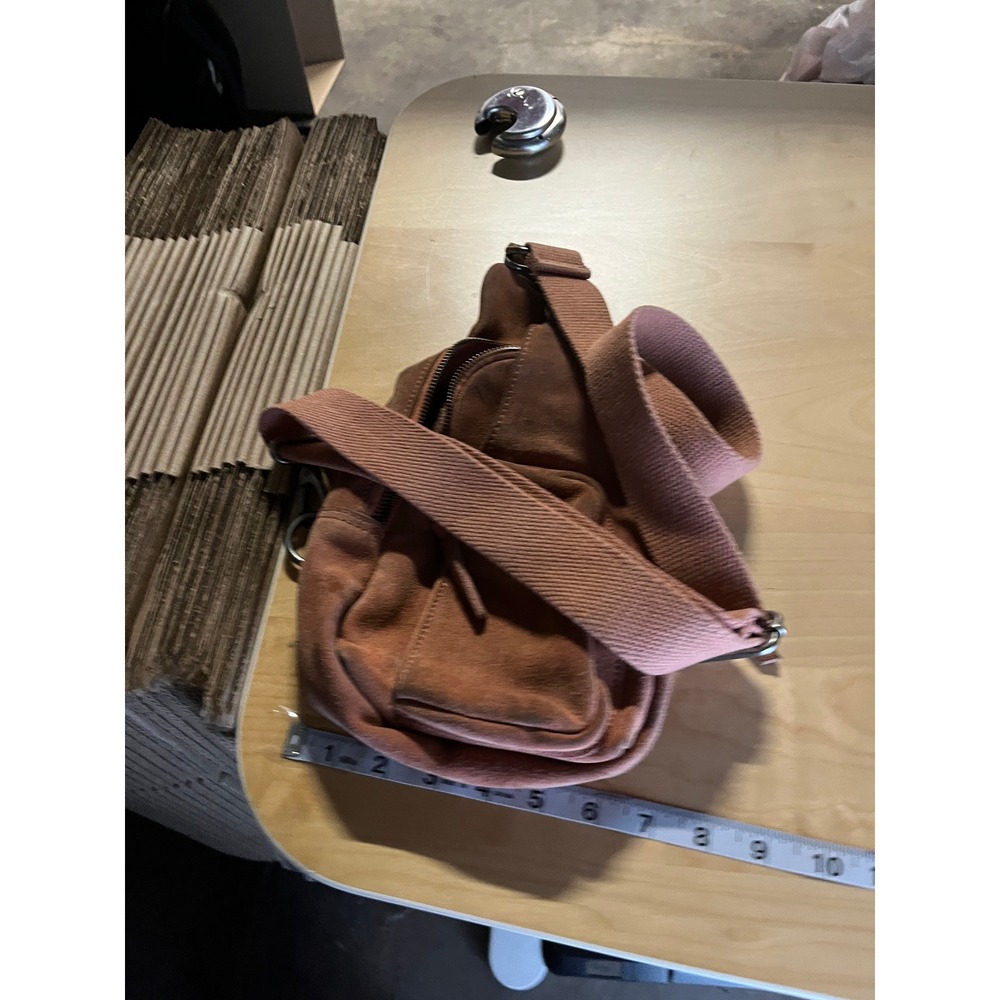 Free People Hudson Suede Leather Sling Crossbody Bag Adjustable Winter Coral - Picture 6 of 8